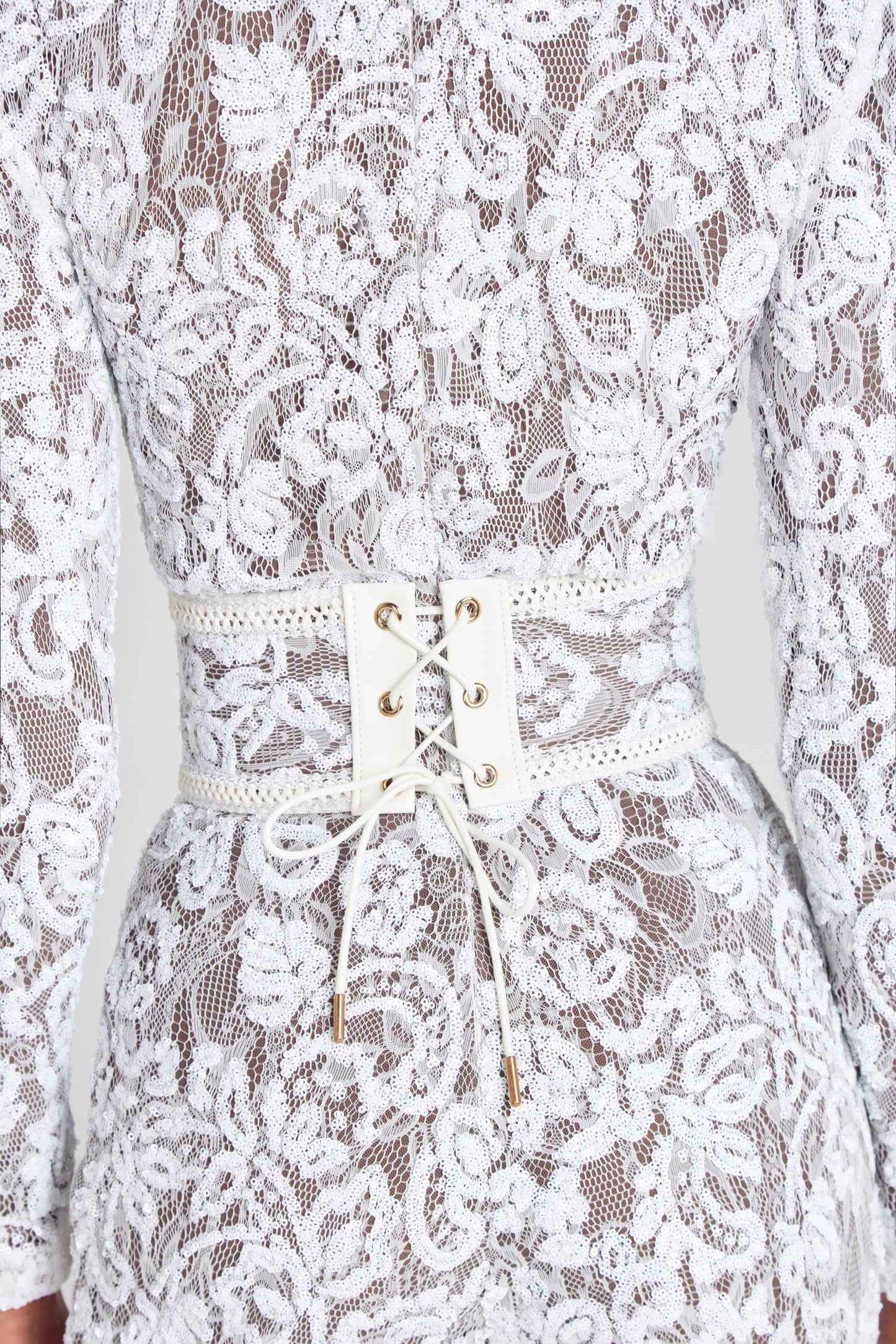 Nadine Merabi Jumpsuits Bella White Dark Nude Jumpsuit