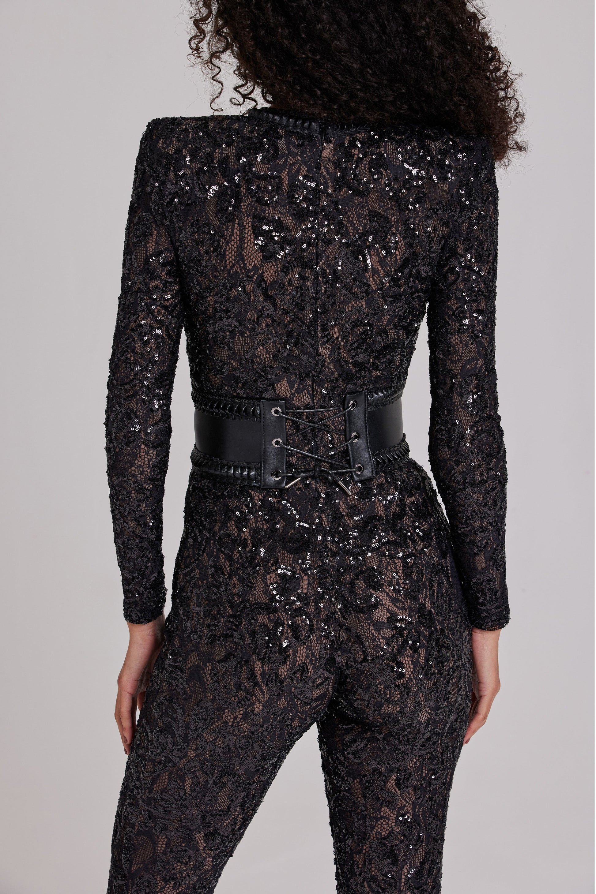 Nadine Merabi Jumpsuits Bella Black Dark Nude Jumpsuit