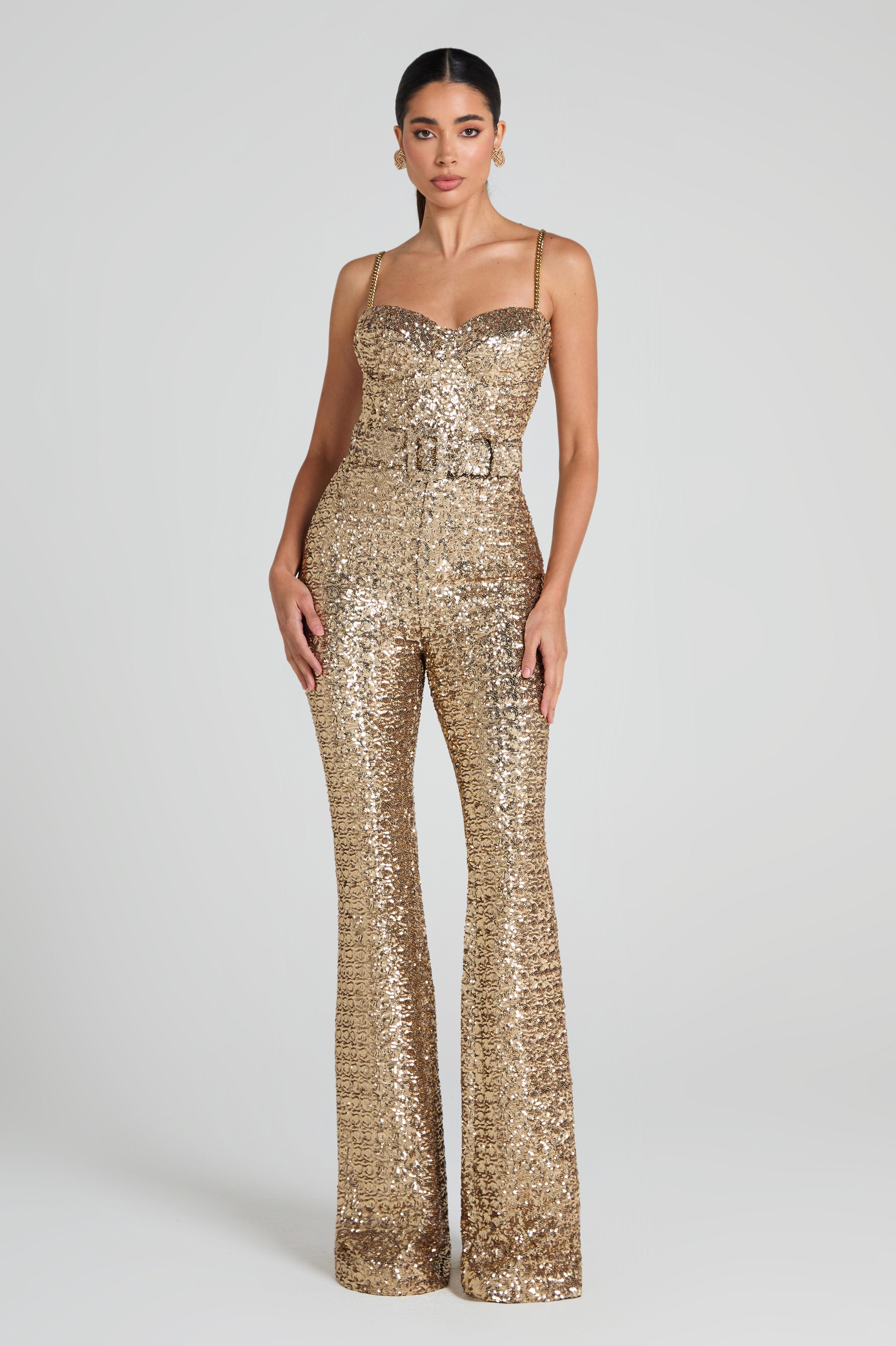 Nadine Merabi Lucinda Jumpsuit in Metallic Gold