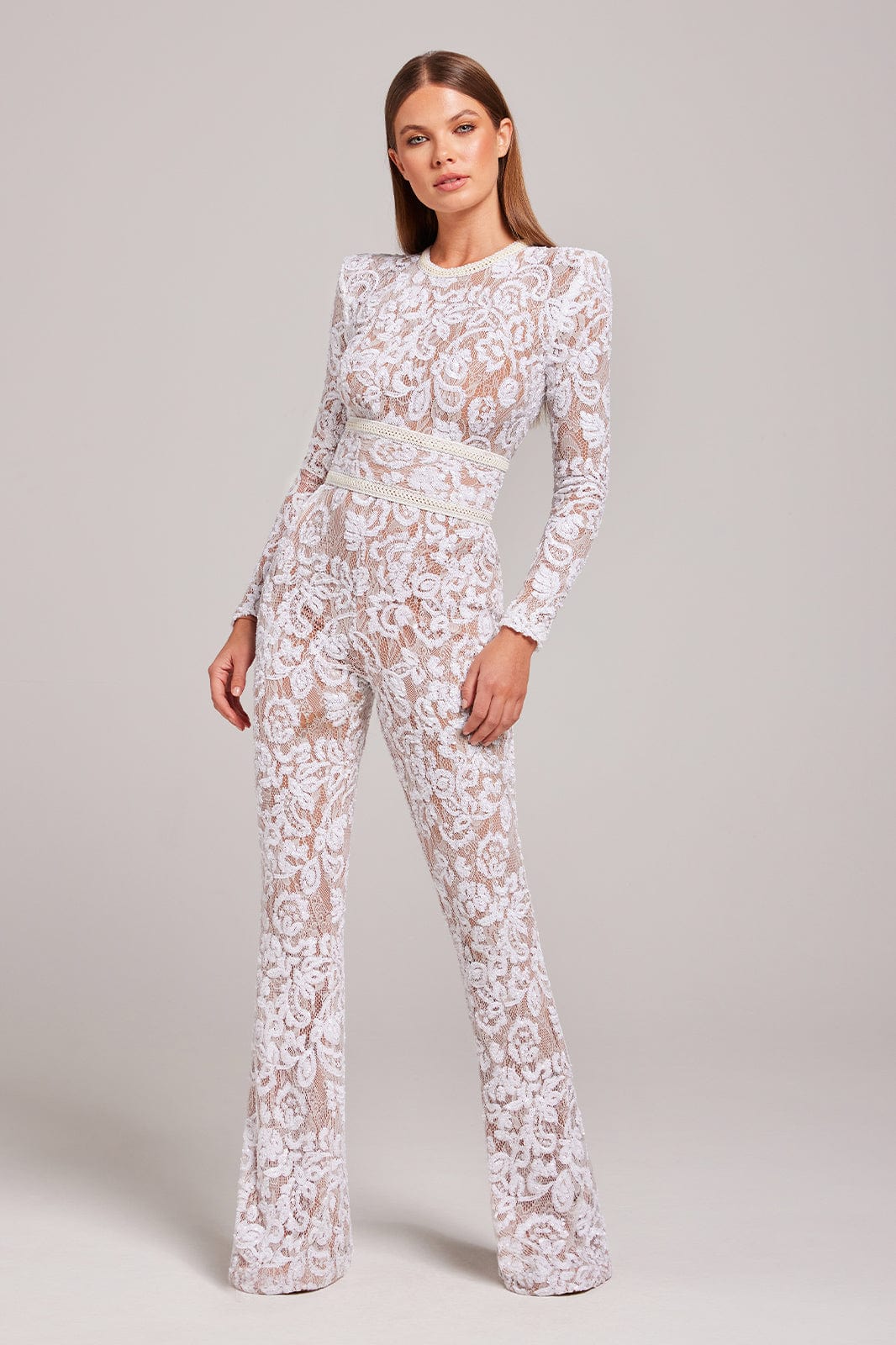 BELLA White Floral Lace Jumpsuit NADINE MERABI