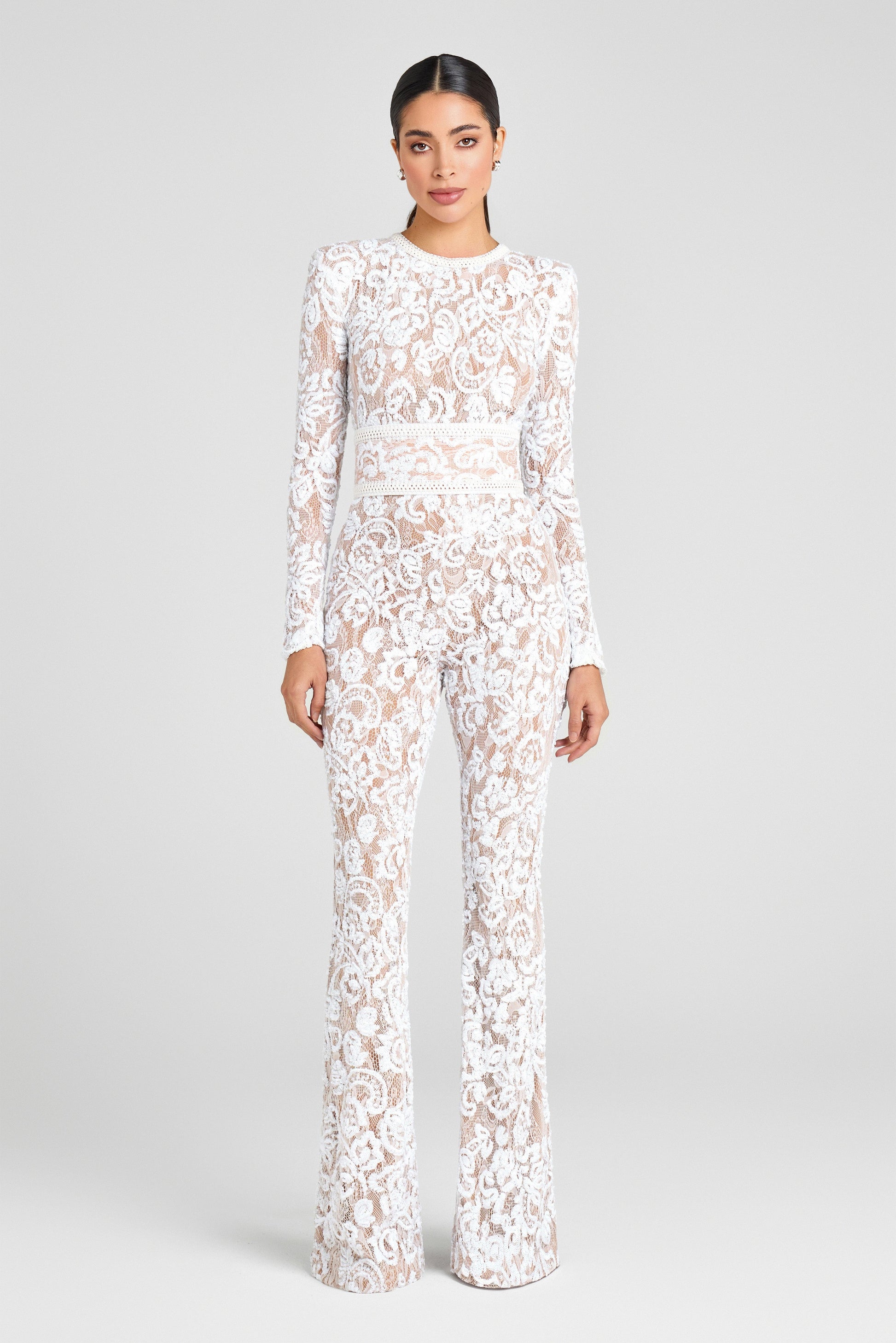 BELLA White Floral Lace Jumpsuit | NADINE MERABI BELLA White Floral Lace Jumpsuit | NADINE MERABI