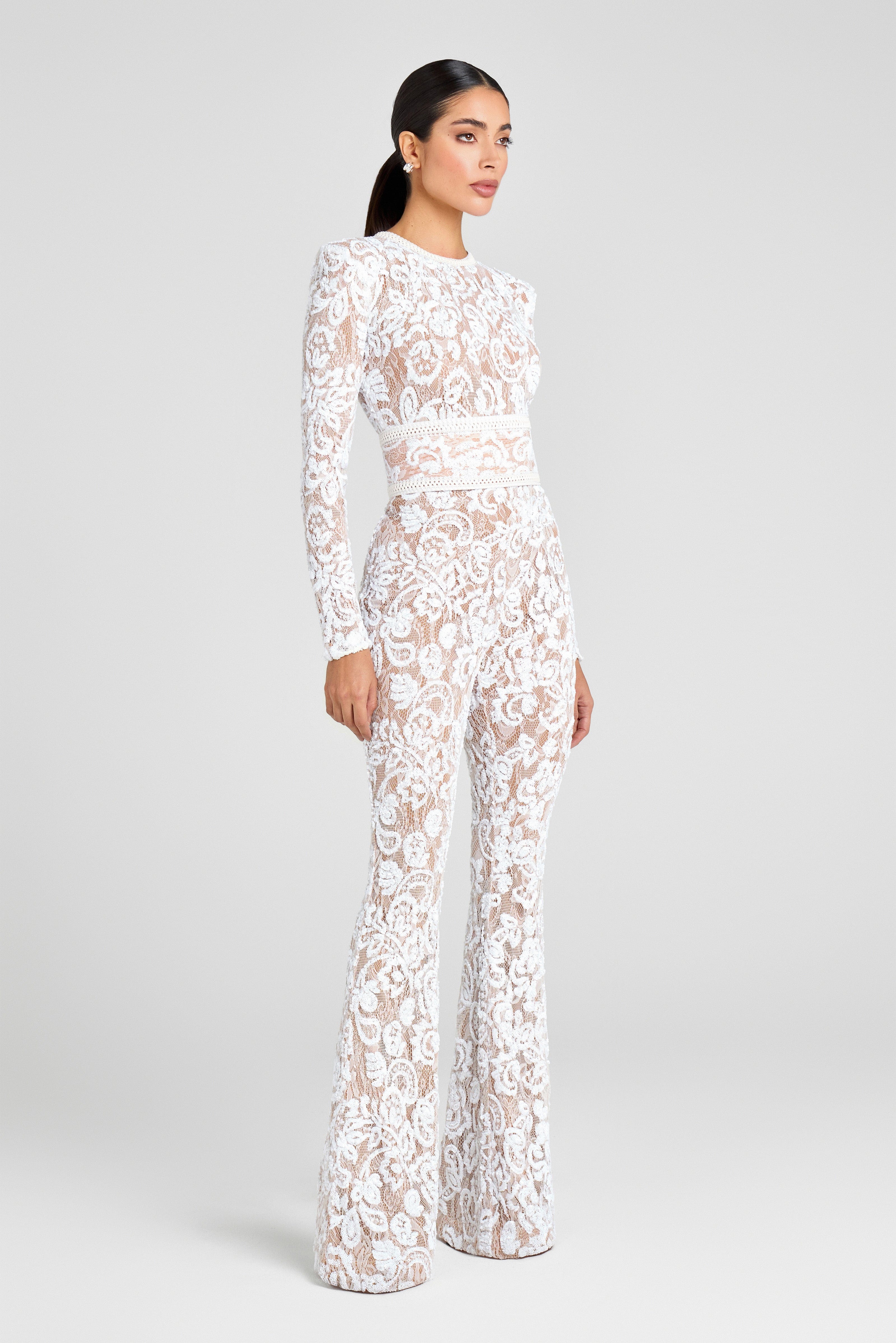 BELLA White Floral Lace Jumpsuit | NADINE MERABI