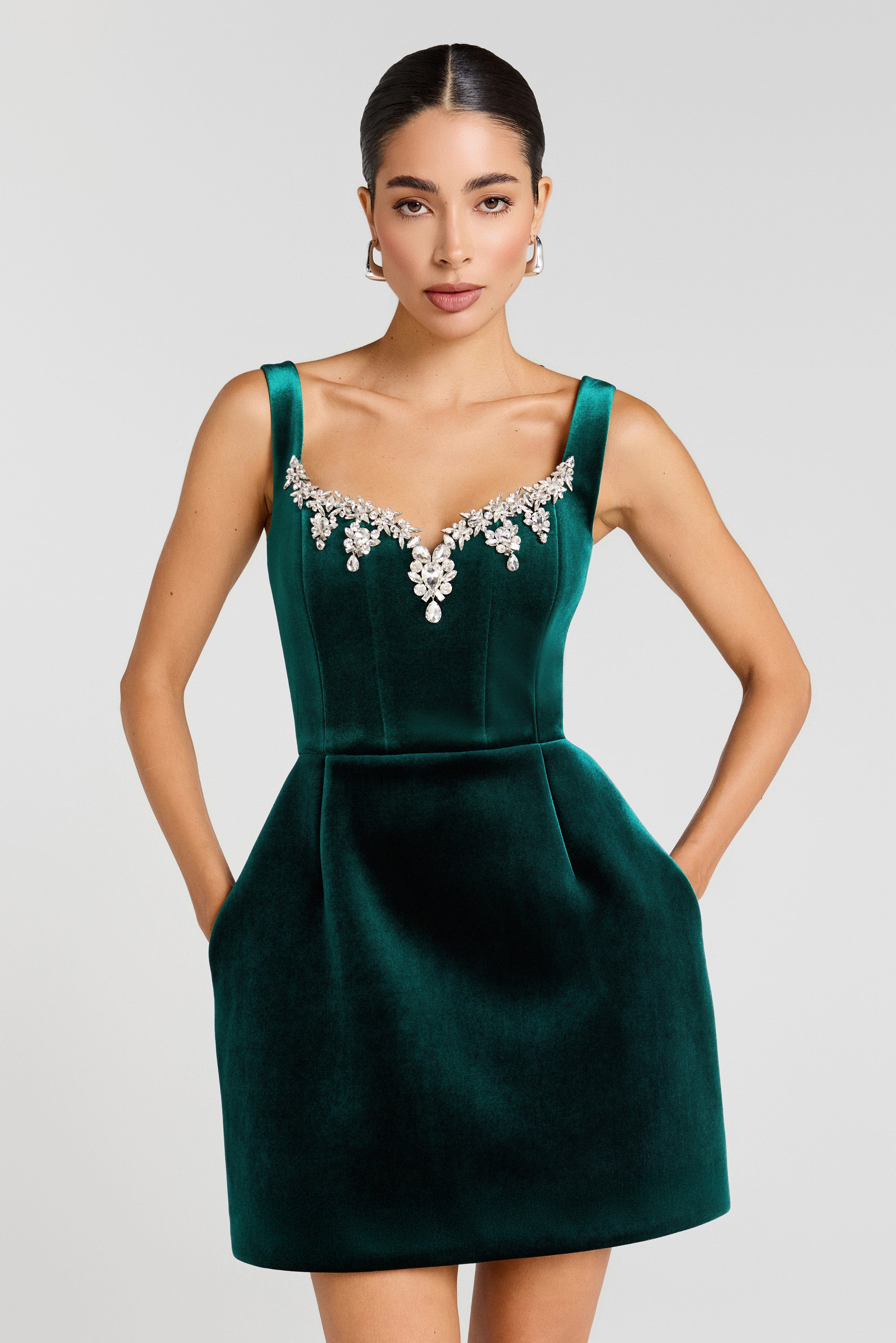 Blair Emerald Green Mini Dress | NADINE MERABI