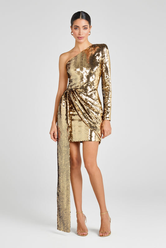 NADINE MERABI Dresses CELINA Gold Sequin Dress