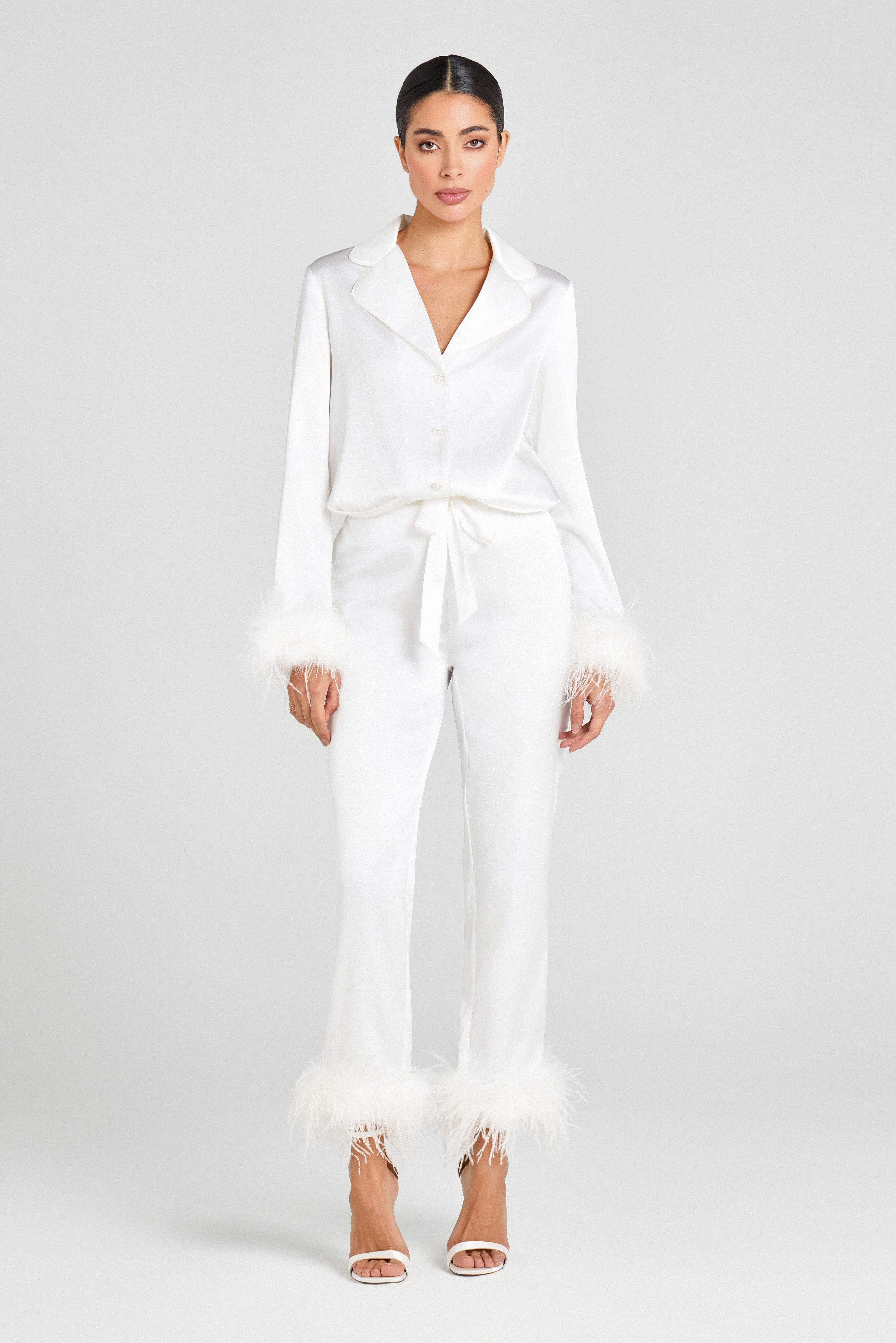 DARCIE White Silk Pajamas | NADINE MERABI