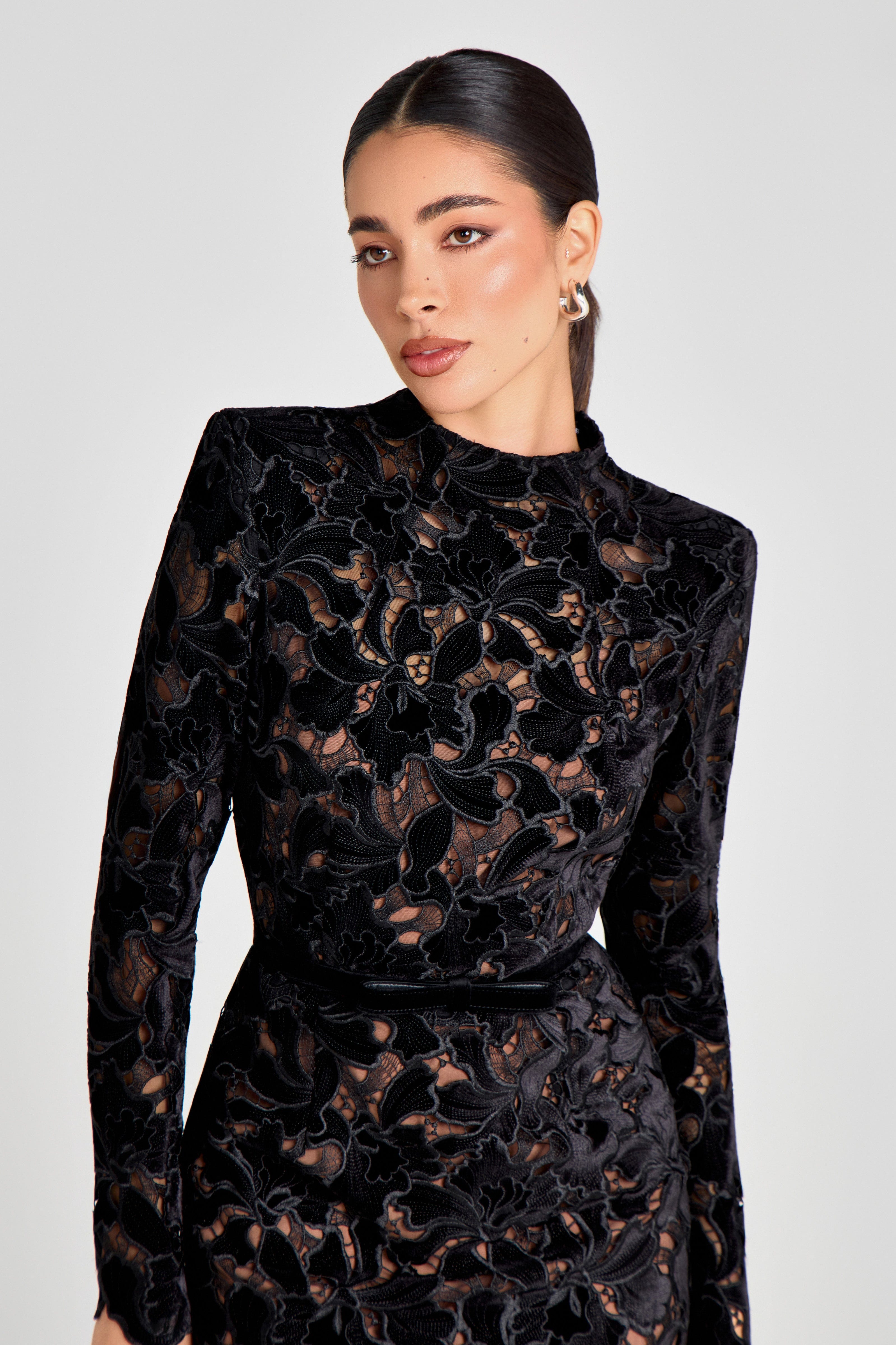 Diane High Neck Black Mini Dress | NADINE MERABI