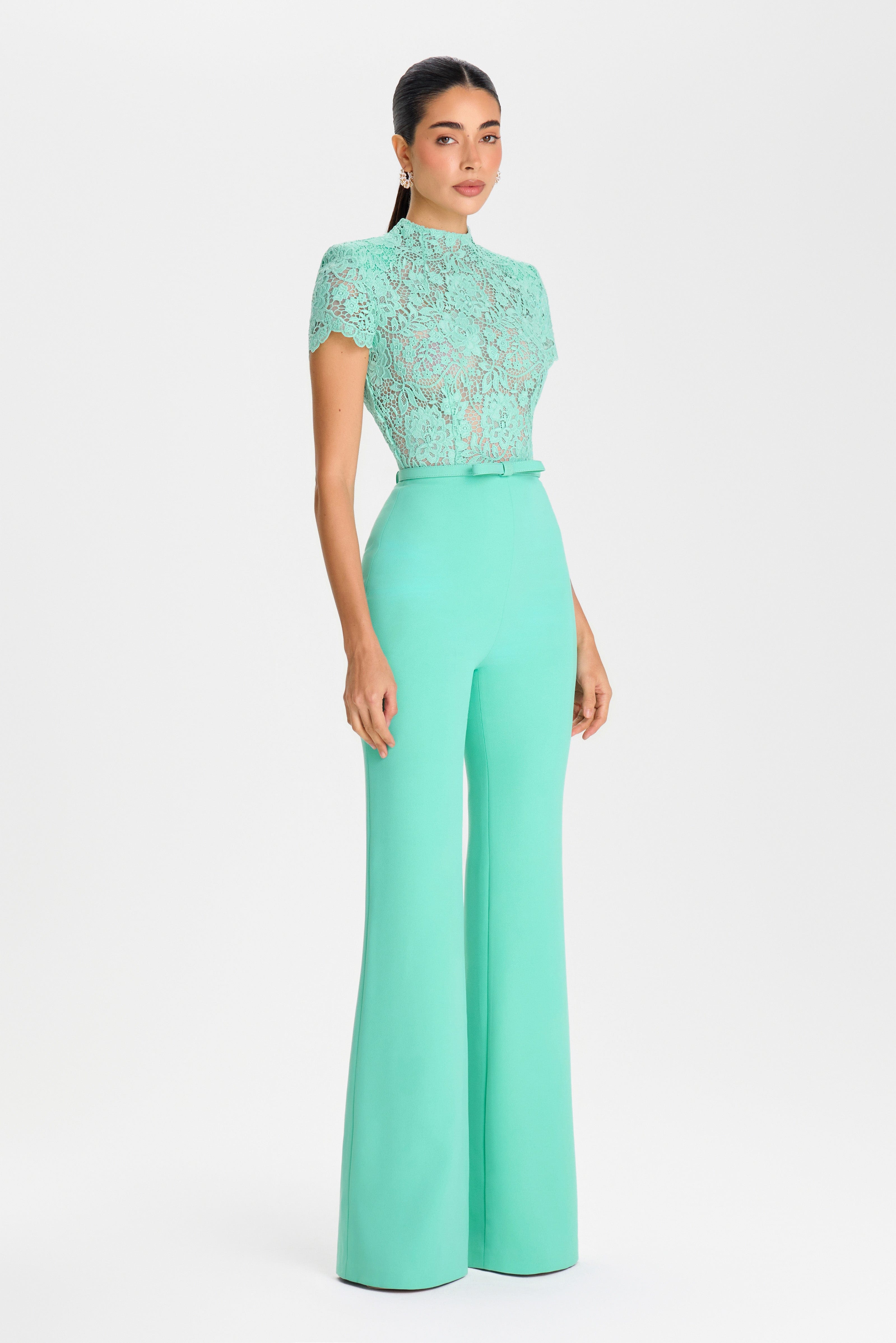 Hattie Mint Jumpsuit | Green Lace Jumpsuit | NADINE MERABI