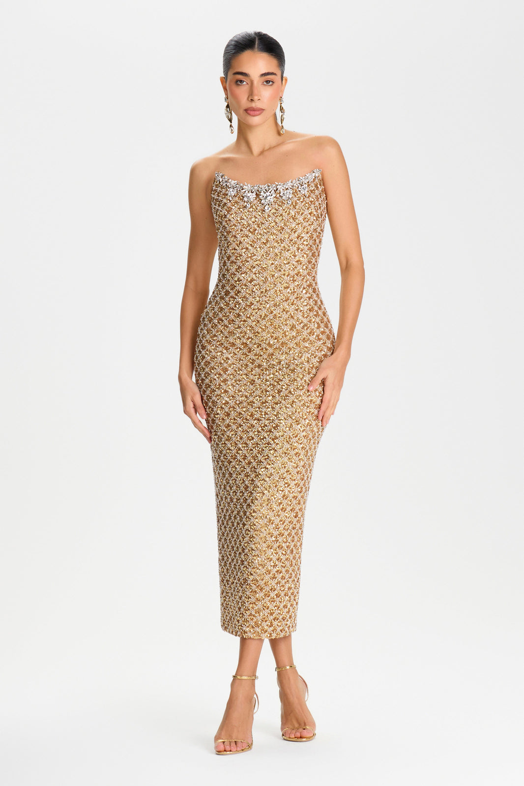 NADINE MERABI Dresses Isabella Gold Dress