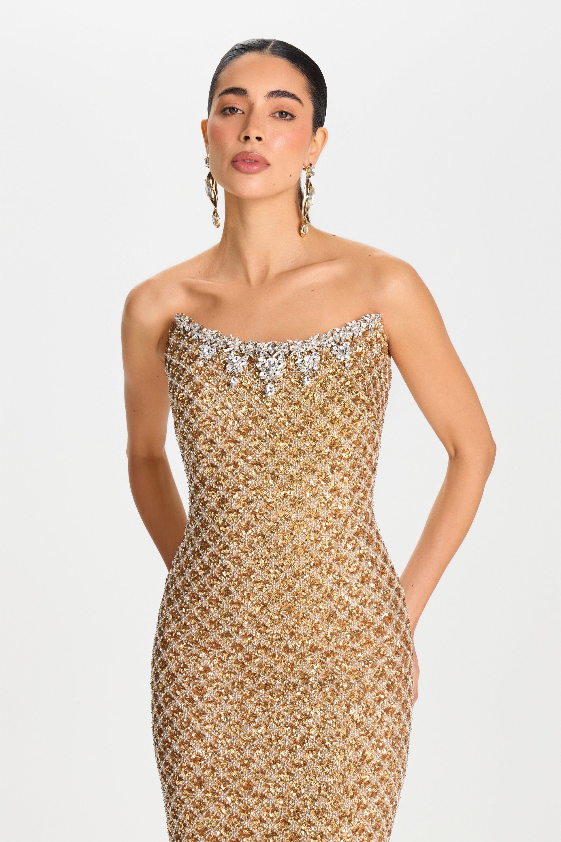 NADINE MERABI Dresses Isabella Gold Dress