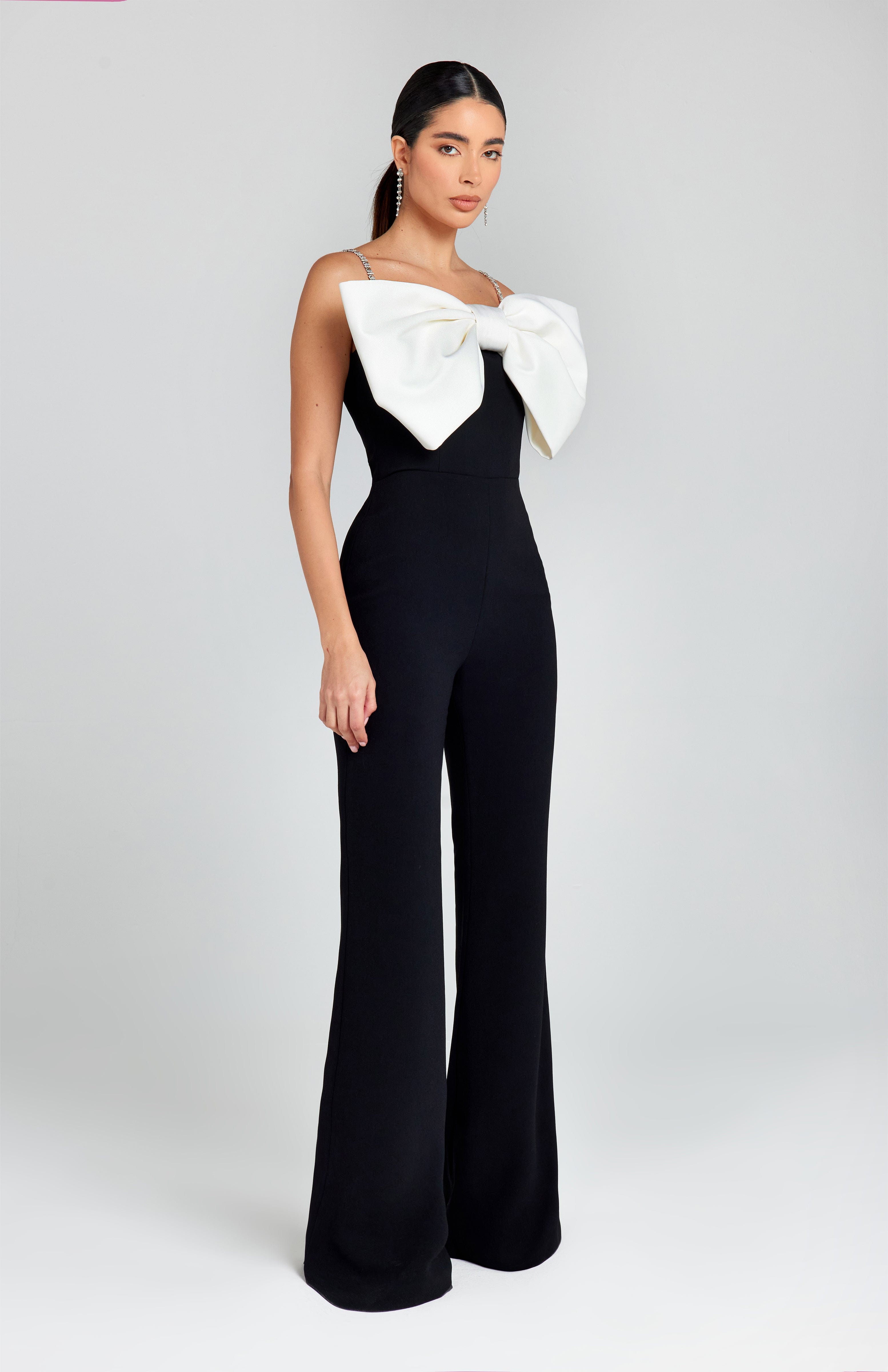 Black and white jumpsuit formal sale