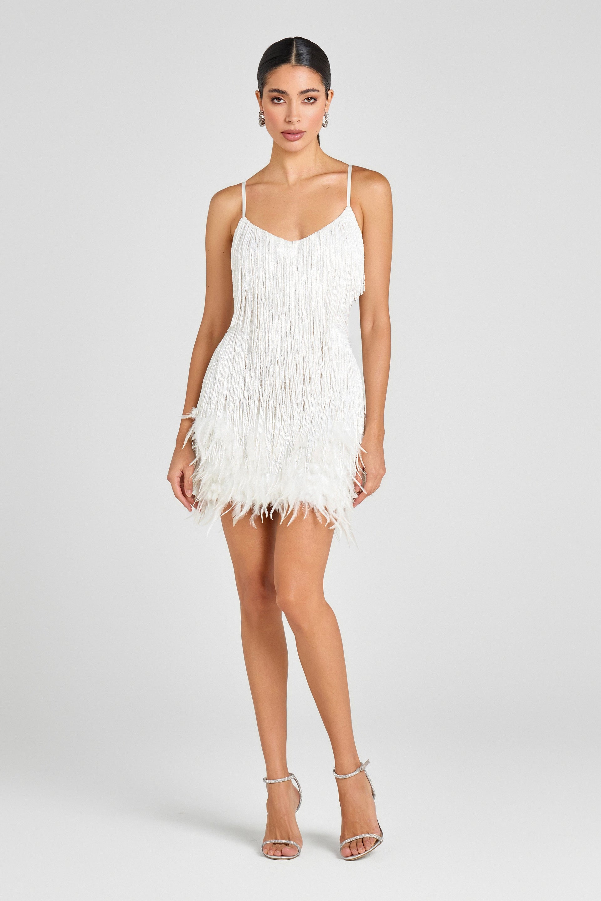 Nadine Merabi Women's Lottie Fringe Feather Minidress - White