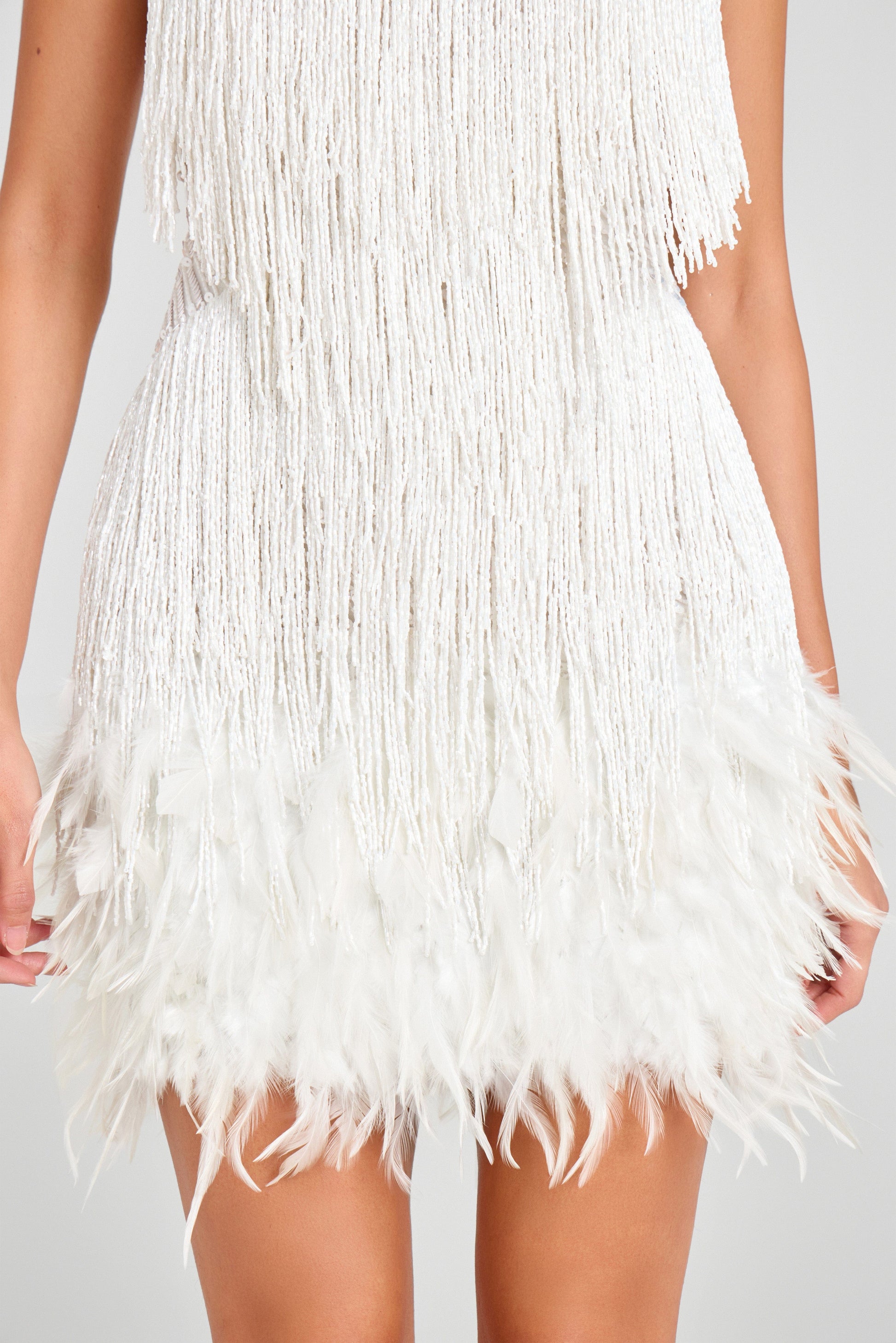 Nadine Merabi Women's Lottie Fringe Feather Minidress - White - Mini Dresses Nadine Merabi Women's Lottie Fringe Feather Minidress - White - Mini Dresses