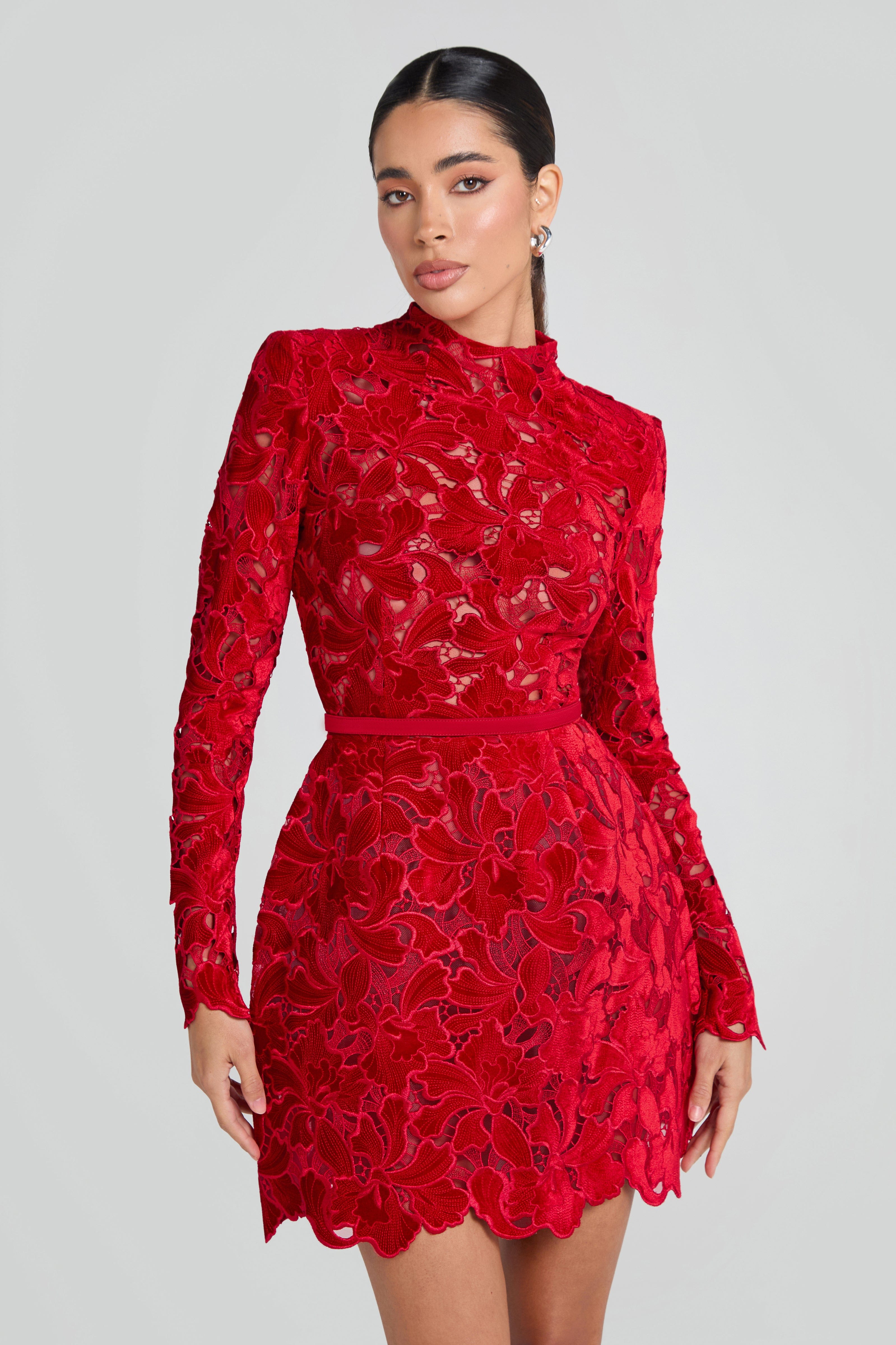 Lydia Red Dress | Red Velvet Mini Dress | NADINE MERABI