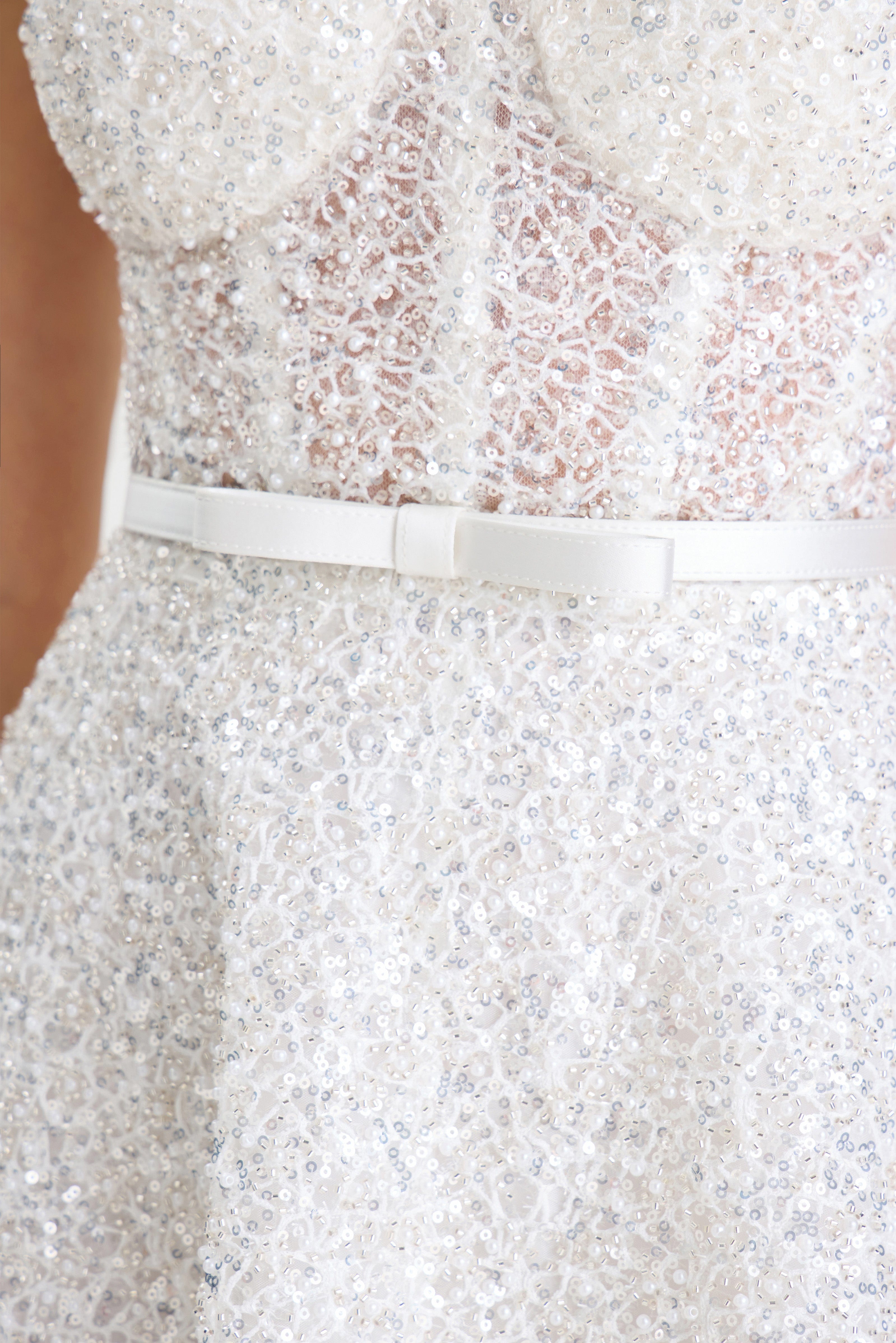 Marilyn White Embellished Midi Dress | NADINE MERABI