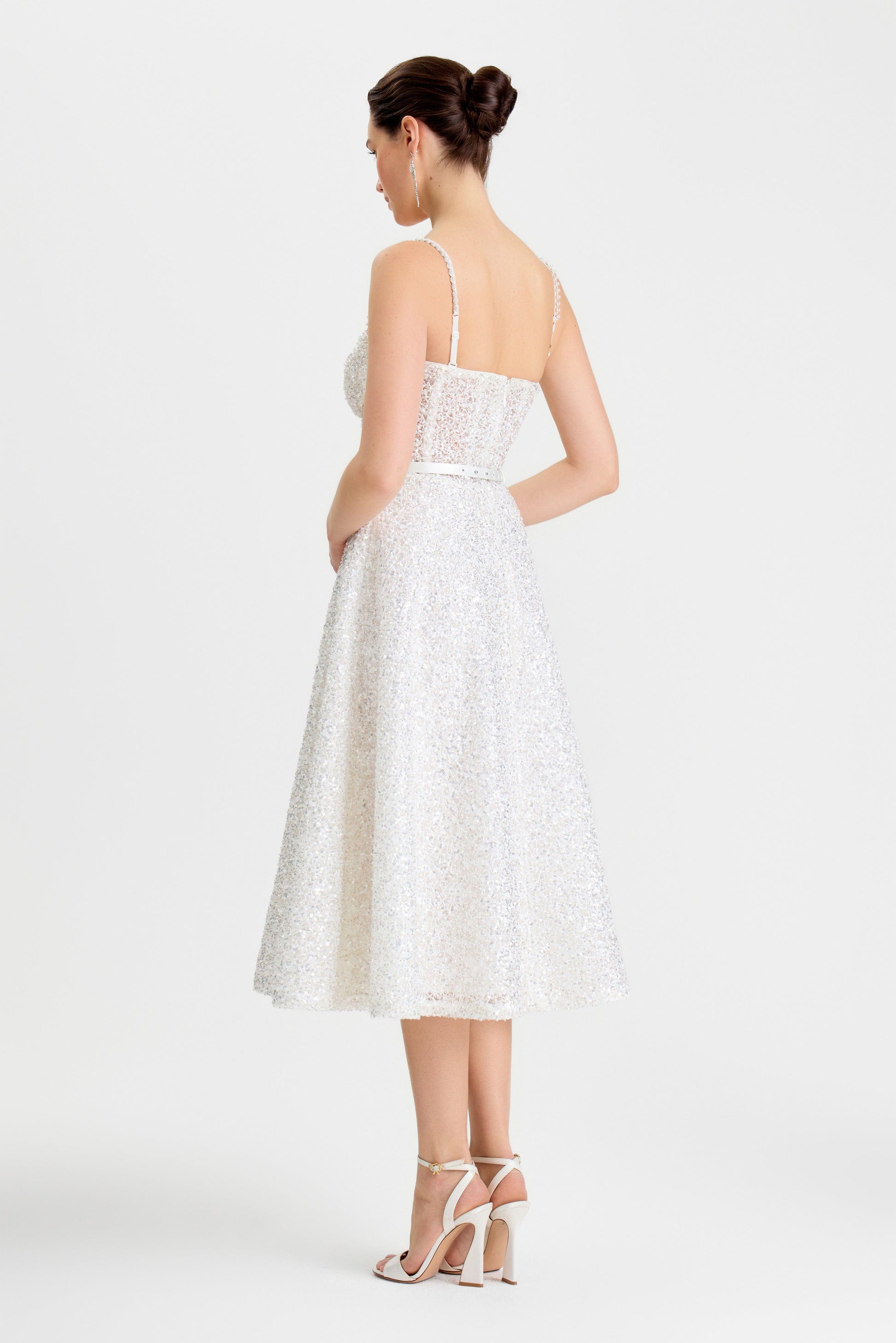 nadine merabi white sequin dress Nadine Merabi Carly White Sequin Lace feather trim long-sleeve minidress Size L