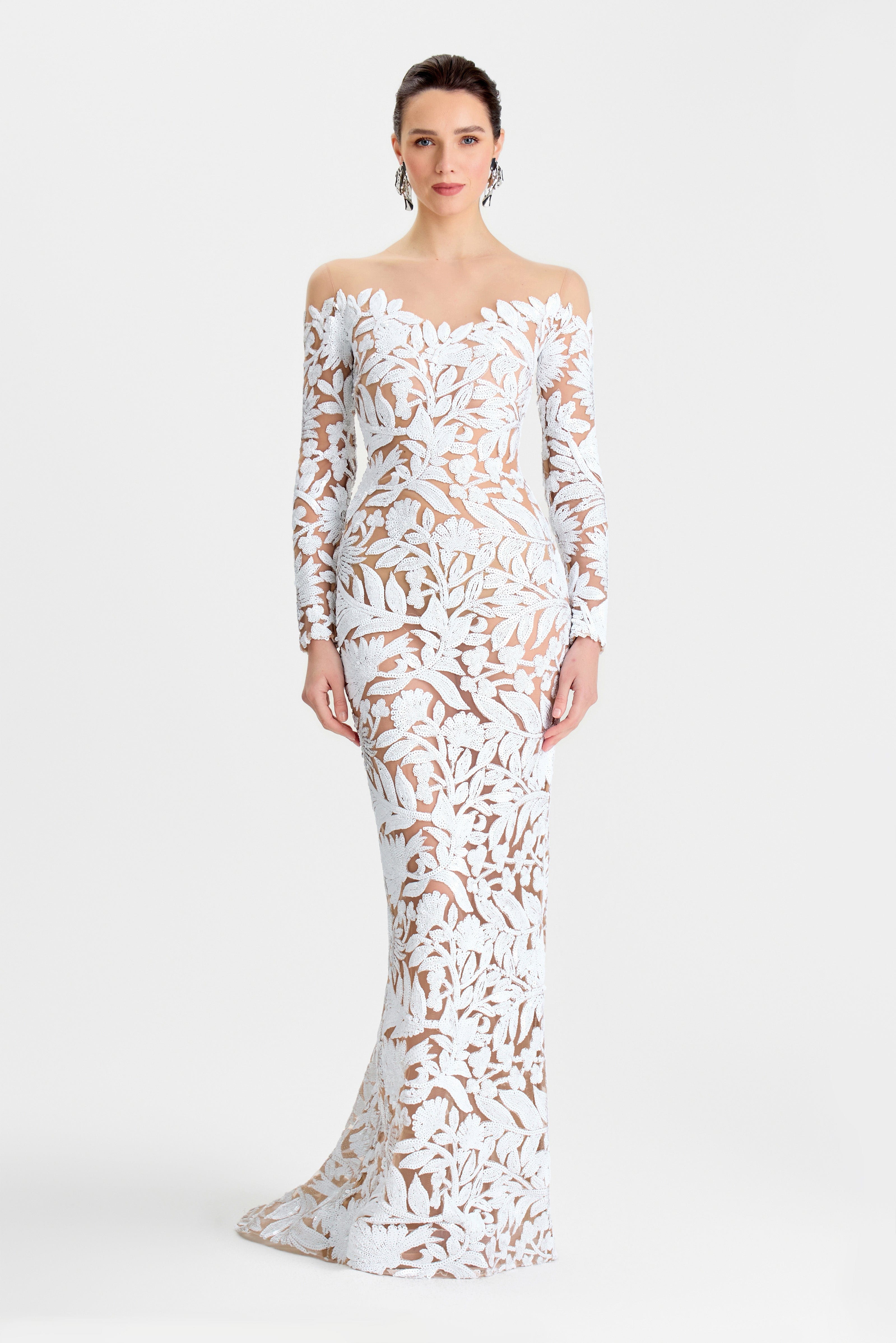 Melissa White Dress | White Sequin Maxi Dress | NADINE MERABI