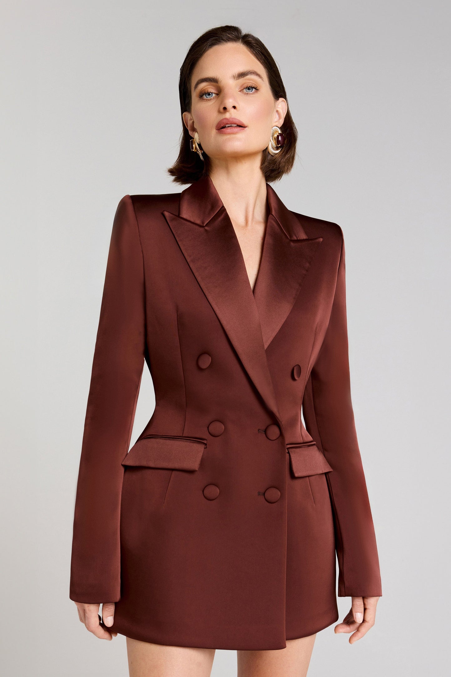 Nadine Merabi Monica Satin Blazer in Brown