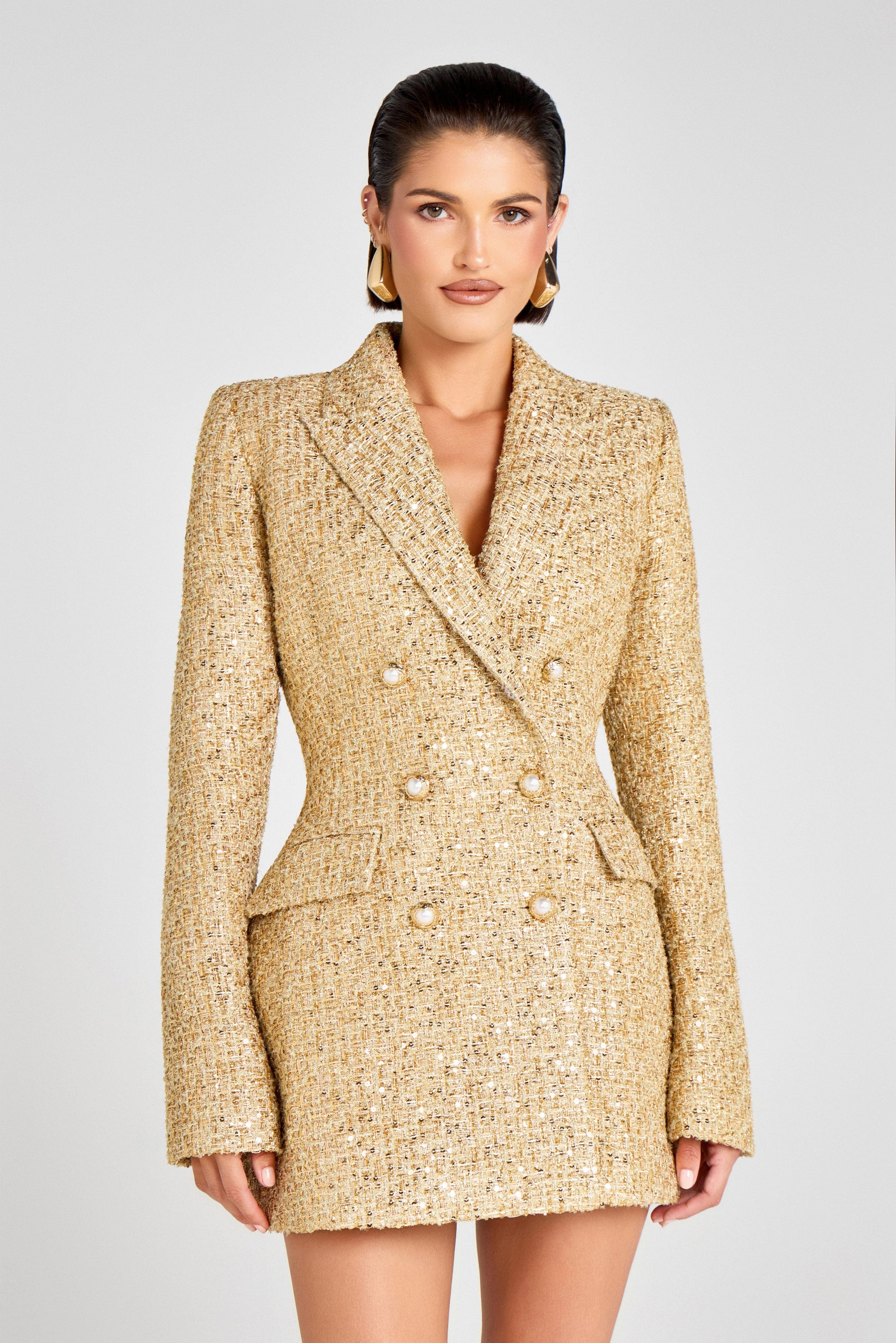 Monica Gold Blazer Dress | NADINE MERABI Monica Gold Blazer Dress | NADINE MERABI