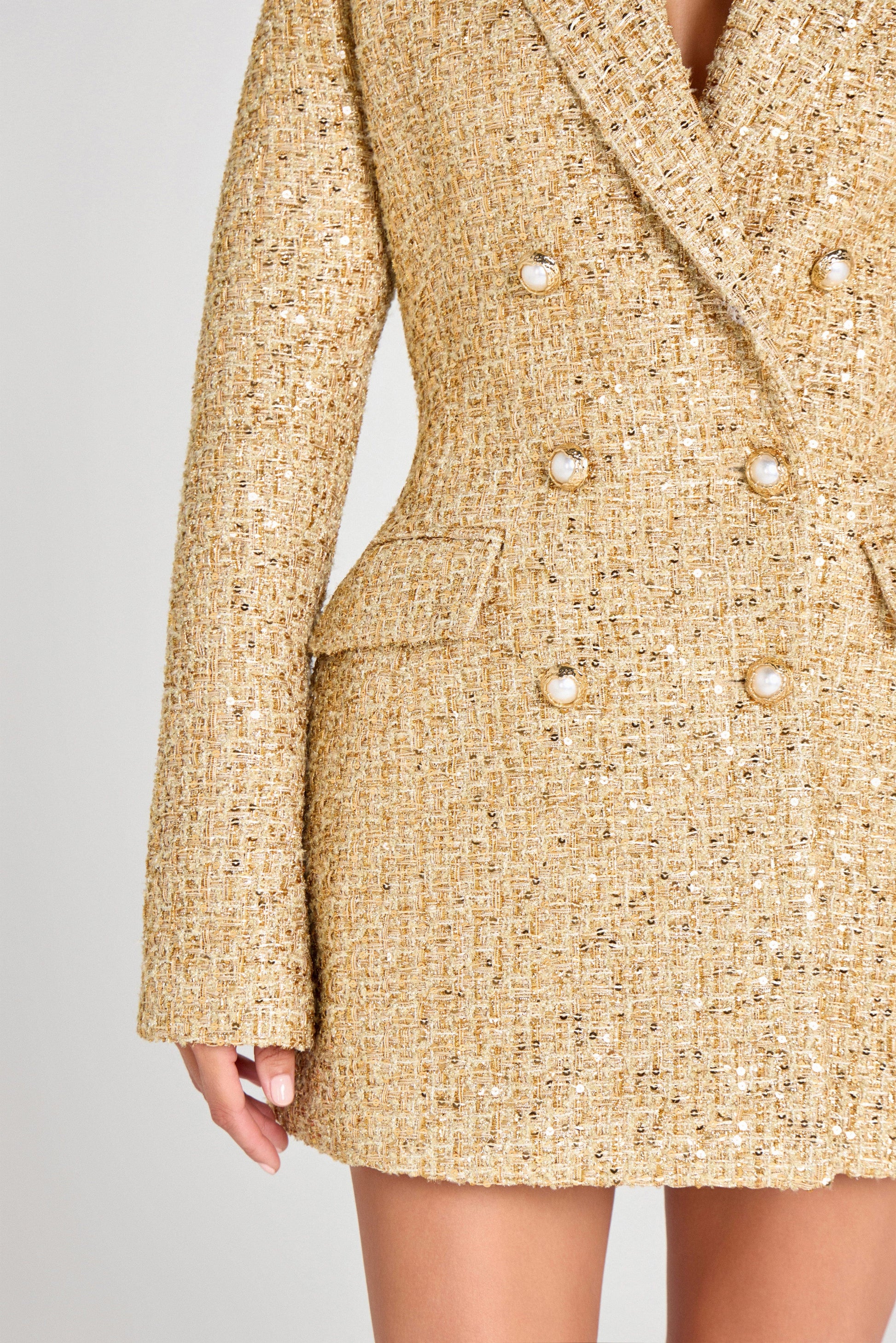 Monica Gold Blazer Dress | NADINE MERABI Monica Gold Blazer Dress | NADINE MERABI