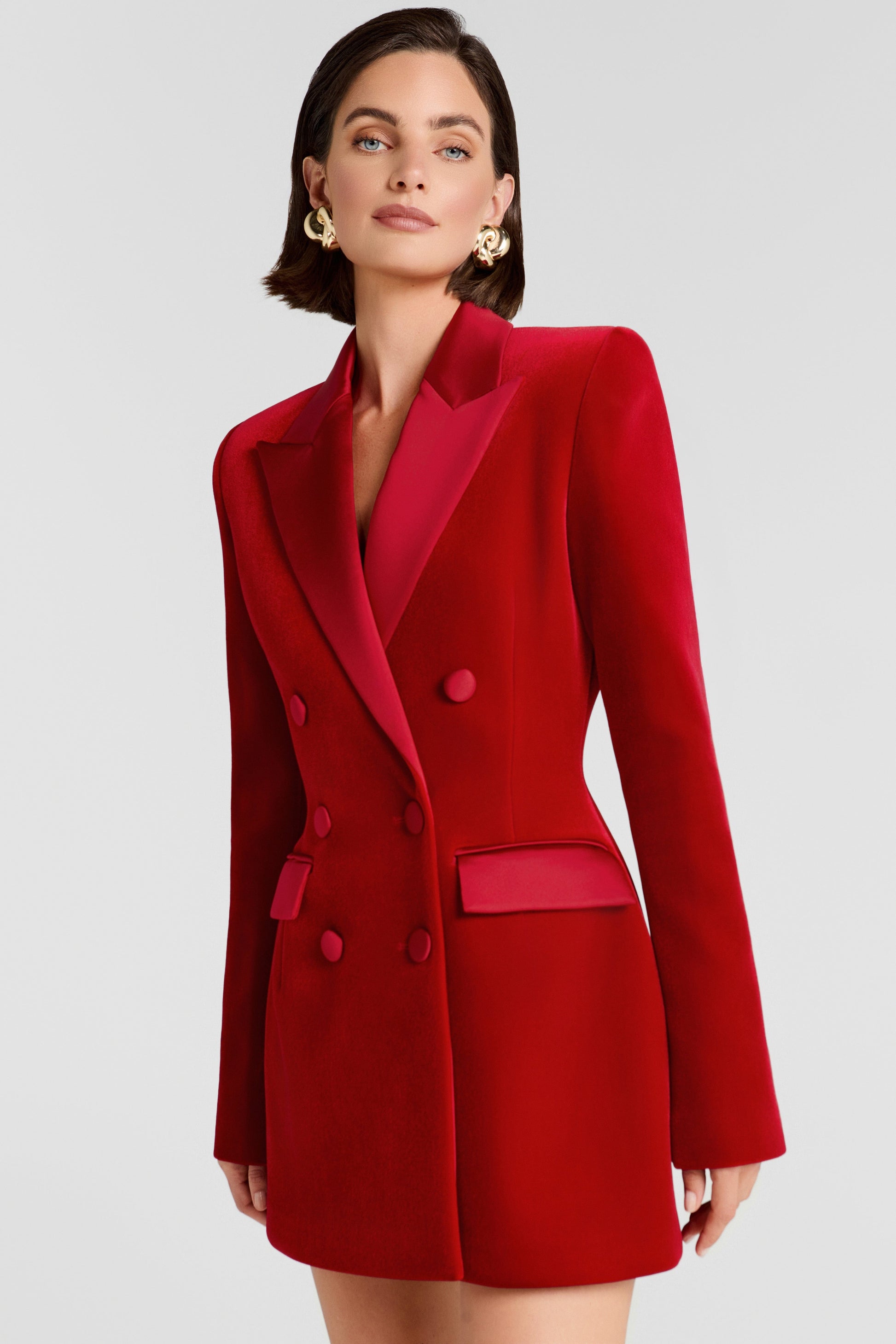 burgundy velvet blazer dress SHEIN BAE Double Breasted Velvet Blazer Dress