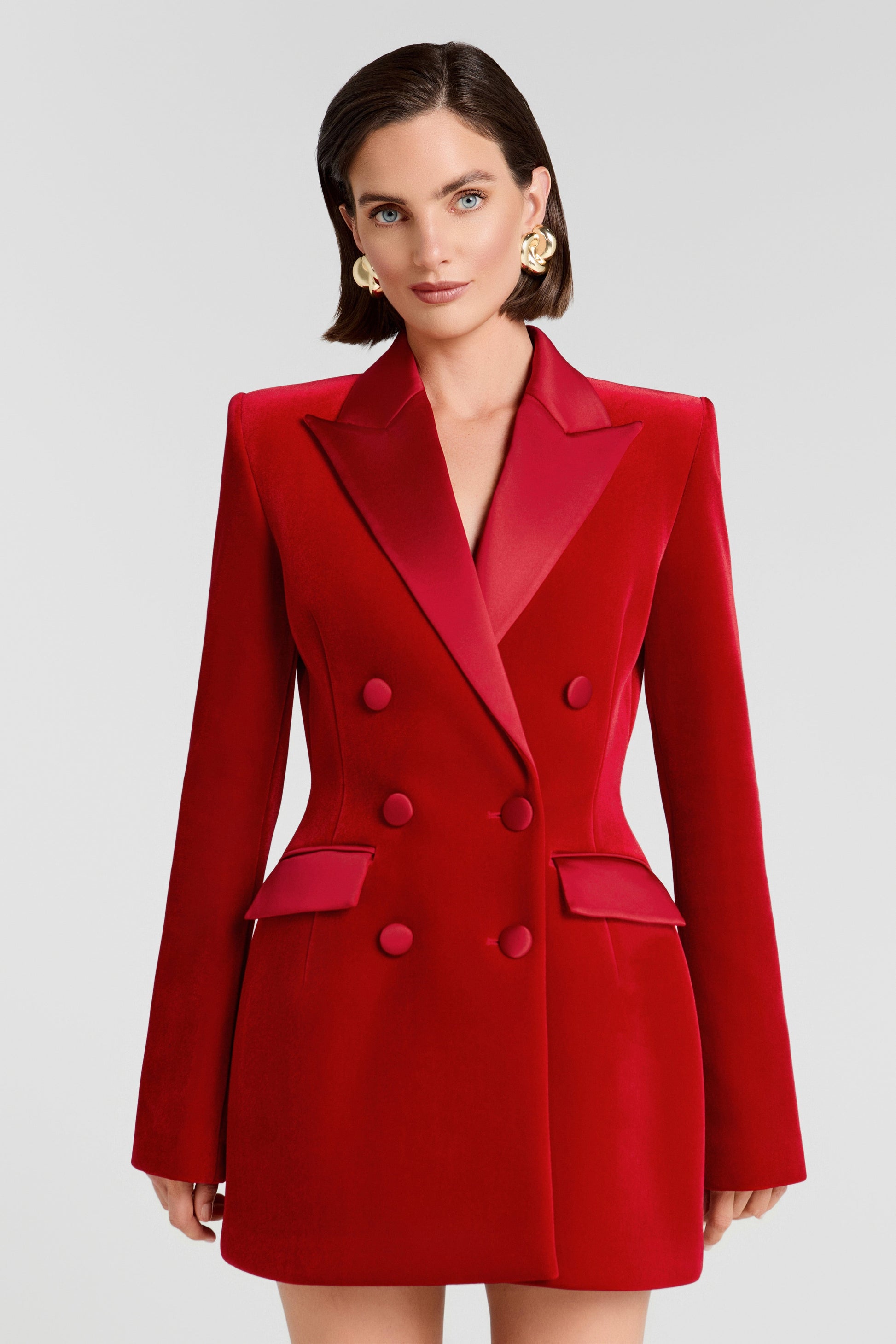 Monica Red Velvet Blazer Dress | NADINE MERABI Monica Red Velvet Blazer Dress | NADINE MERABI