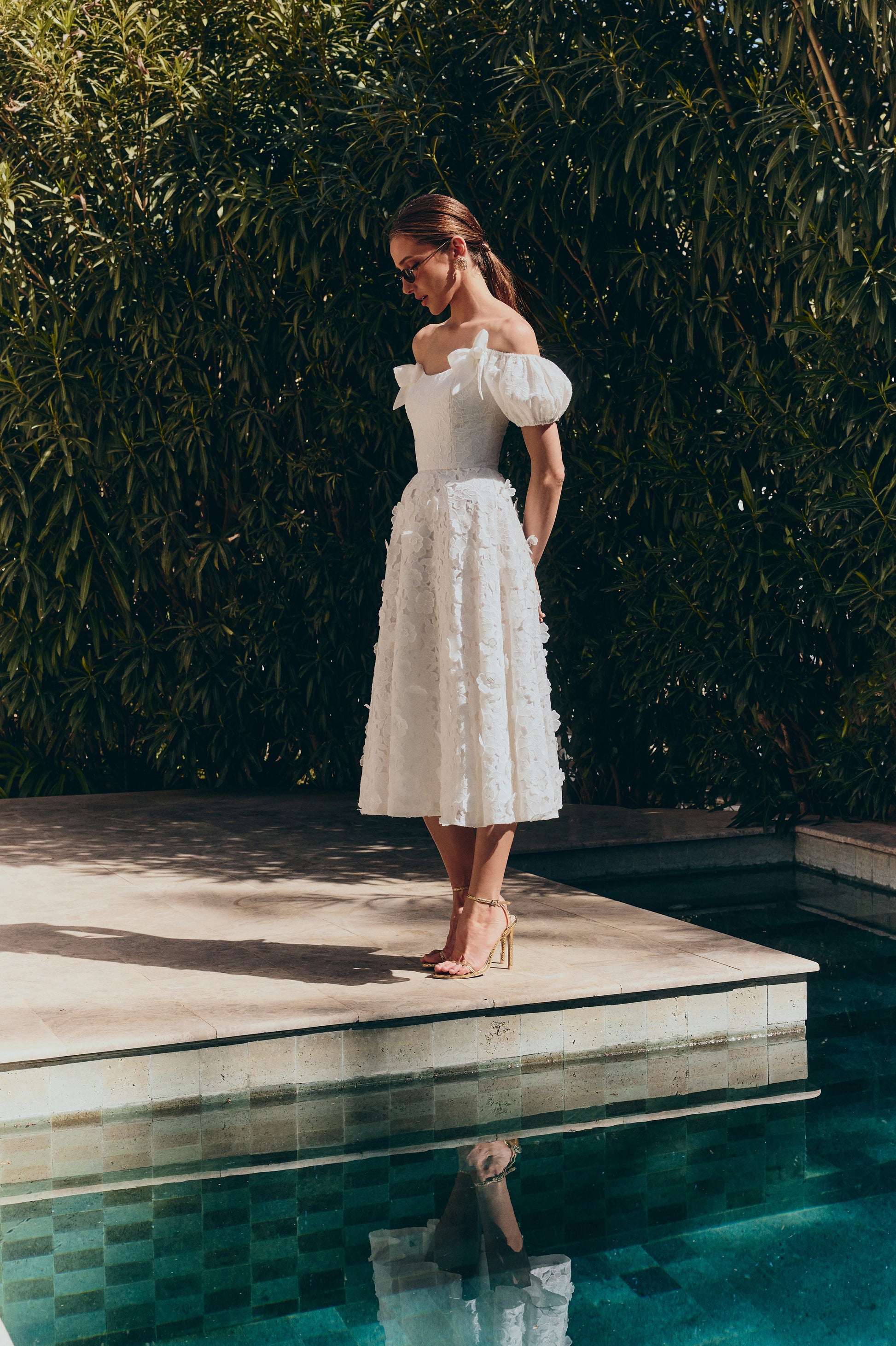 fun white midi dress Midi Sweetheart White Casual Party Dress with Ruffle White / Large