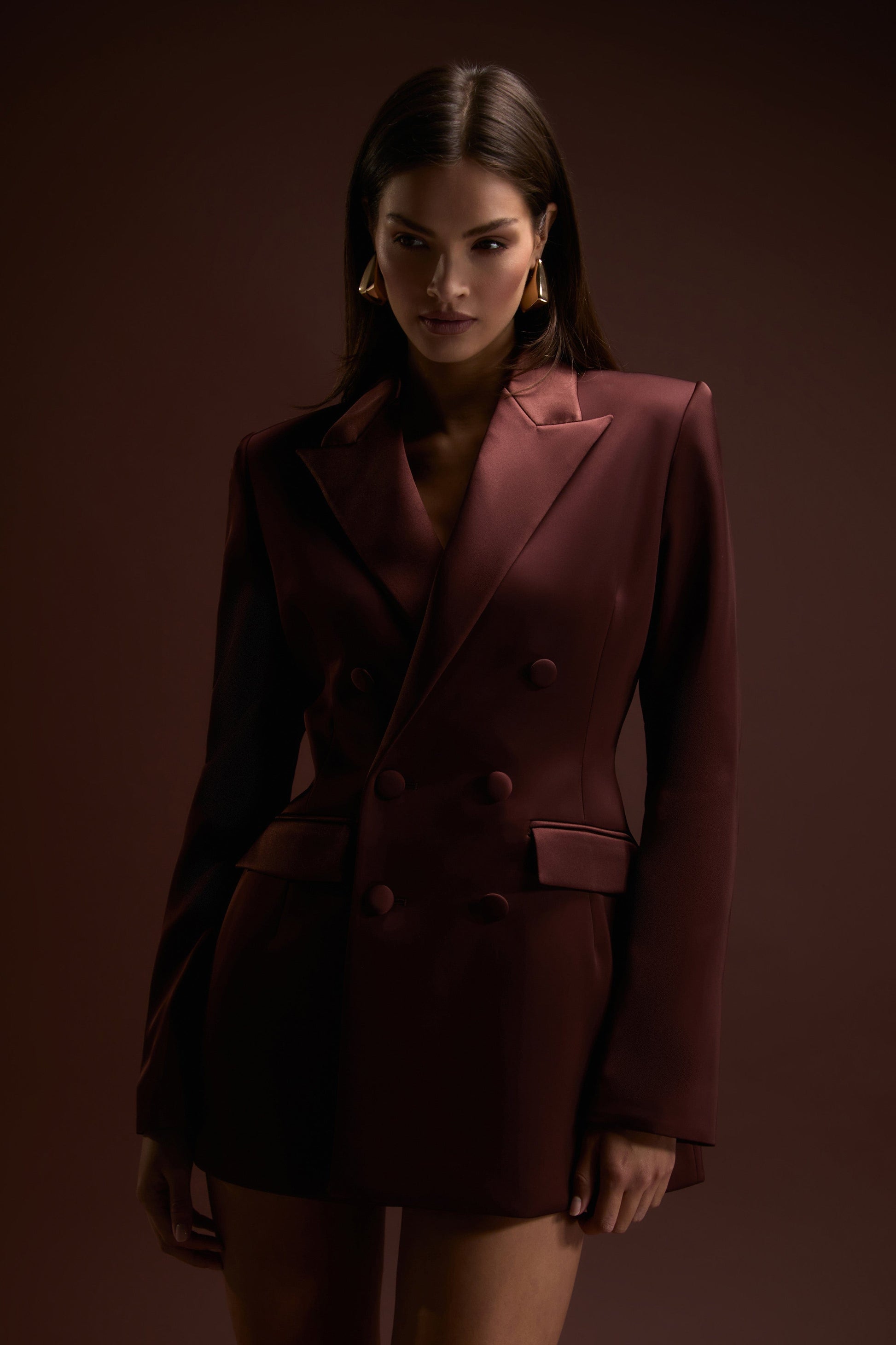Nadine Merabi Monica Satin Blazer in Brown - size 10/L Nadine Merabi Monica Satin Blazer in Brown - size 10/L