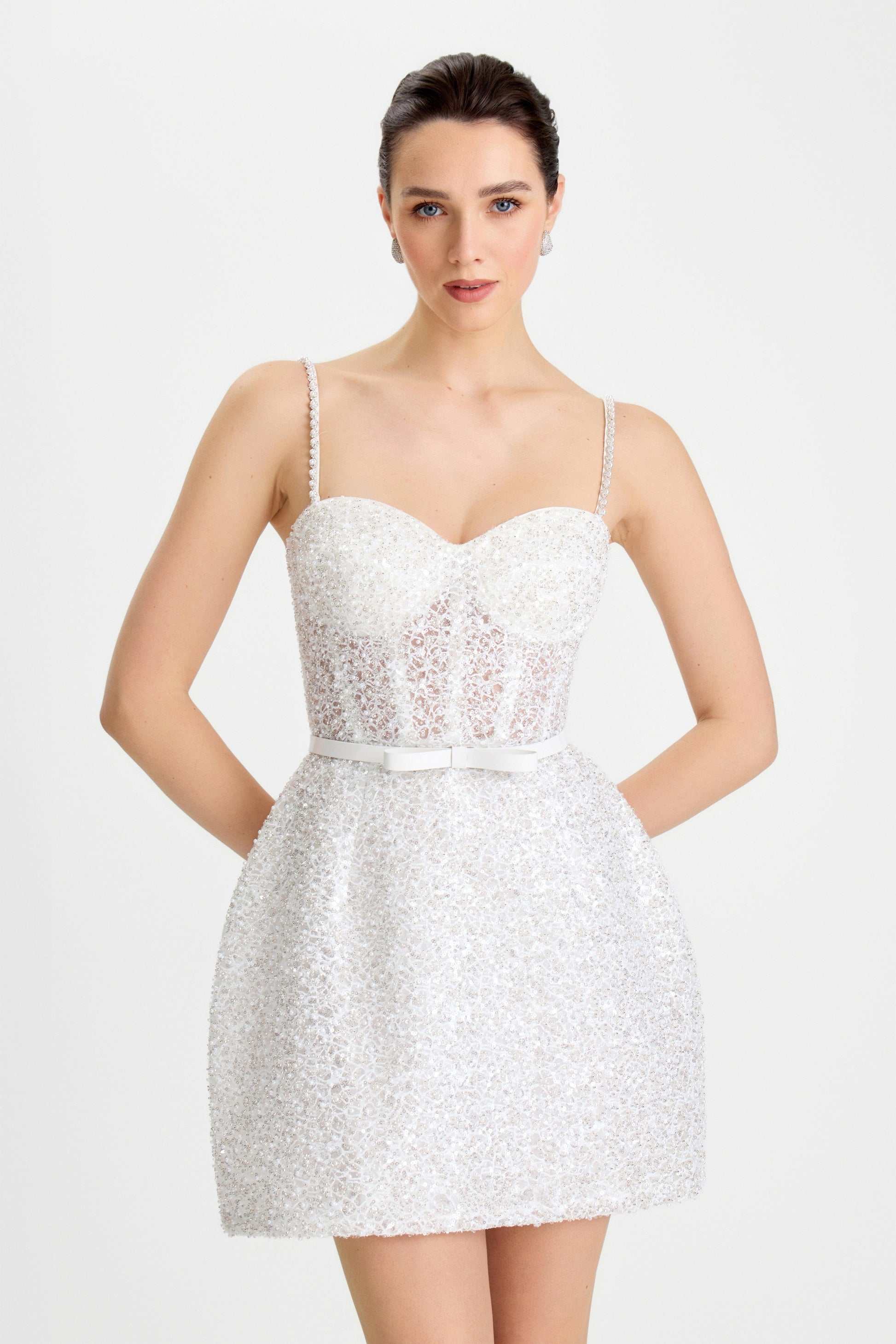 Nadine Merabi Tulip Mini Dress in Metallic Neutral - Size 8/M Nadine Merabi Tulip Mini Dress in Metallic Neutral - Size 8/M