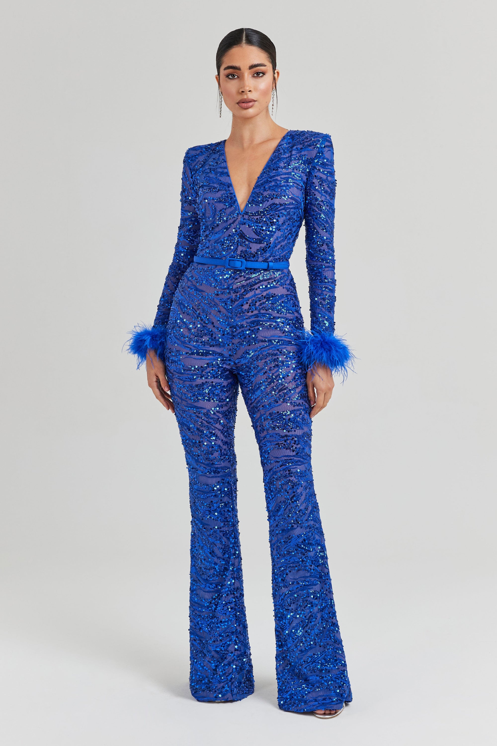 Satin Long Sleeve Blue Jumpsuit only $69.99