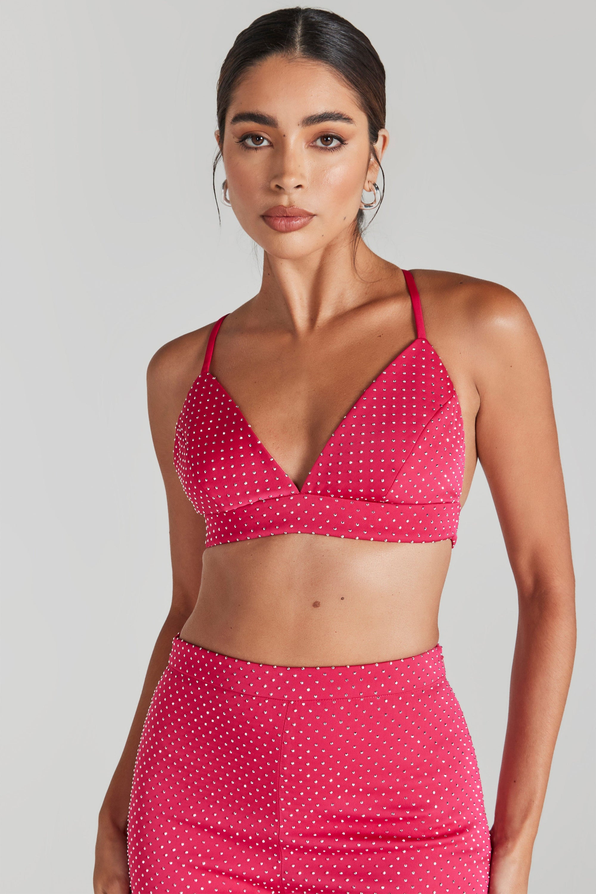 Sequin Bralet In Hot Pink Co-Ord - 12  Wide leg trousers, Pink sequin, Hot  pink